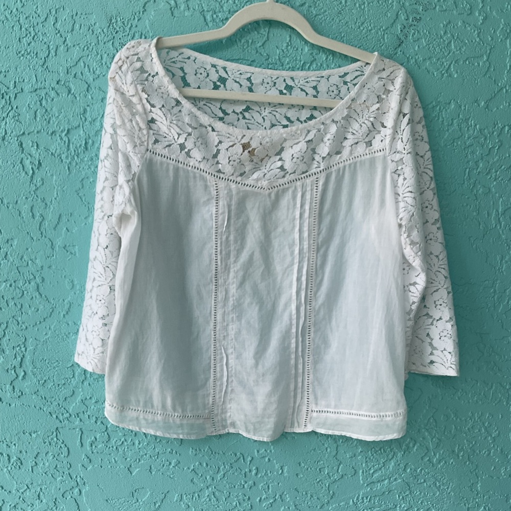Hollister White Cotton Lace Shirt size Medium